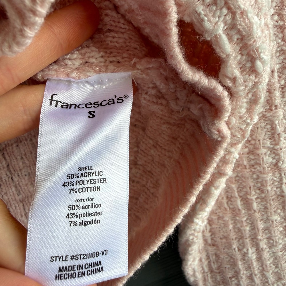 Francesca's Blue Rain Pearl Button Cropped Cardigan Sweater Pink NWT S - Picture 6 of 9